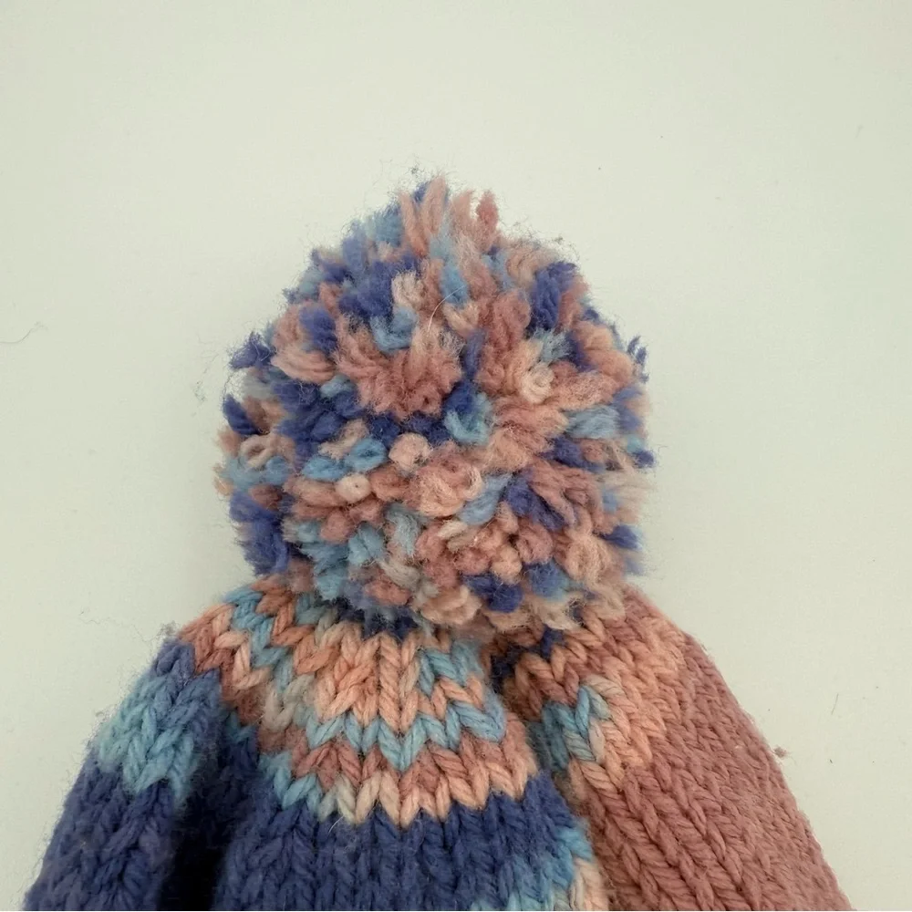 Handmade‎ Toddler Hat (1-2 Yrs) - Knit Pom-Pom Beanie in Pink, Blue & Purple